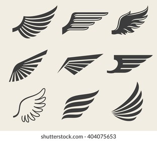 Wings vector icons set. Wing set, icon wing, feather wing bird illustration