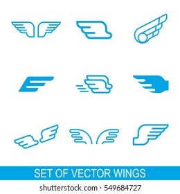 Wings vector icons set. Wing set, icon wing, feather wing bird illustration.For Banners, Presentations, Web Pages, Logo