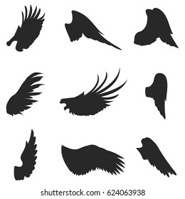 Wings Vector Icons Set. Wing Set, Icon Wing, Feather Wing Bird Illustration Stock Vector.