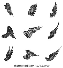 Wings vector icons set. Wing set, icon wing, feather wing bird illustration stock vector.