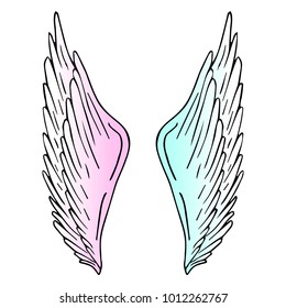 Wings vector illustration. Doodle style. Design, print, logo, decor, textile, paper.