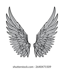 Wings Vector Illustration, Flying Wings Vector Image, Angelic Wing Vector Illustration, Tattoo idea Wings Fly image vector.
