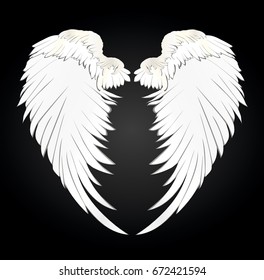 Wings. Vector illustration on black background. Black and white style