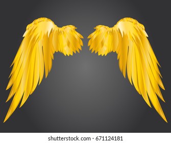 Wings. Vector illustration on dark background. Golden metal