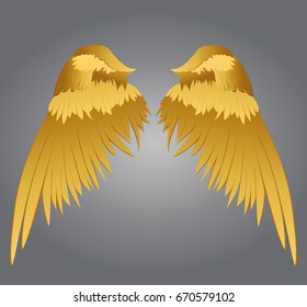 Wings. Vector illustration on grey background. Golden metal