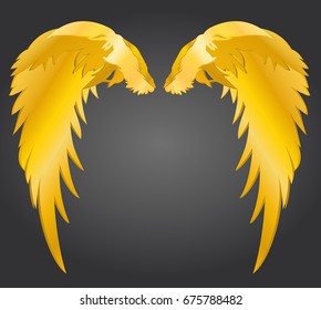 Wings. Vector illustration on grey background. Golden metal