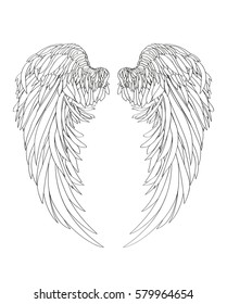 Wings. Vector illustration on white background. Black and white style