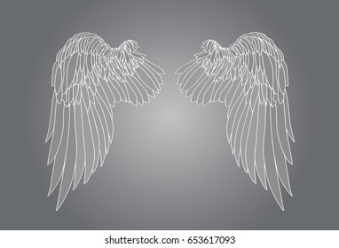 Wings. Vector illustration on white background. Black and white style