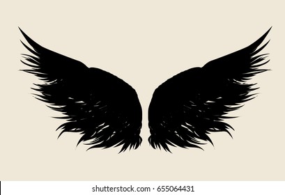 Wings. Vector illustration on white background. Black and white style