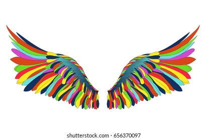 Wings. Vector illustration on white background. Black and white style