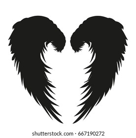 Wings. Vector illustration on white background. Black and white style
