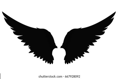 Wings. Vector illustration on white background. Black and white style