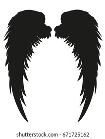 Wings. Vector illustration on white background. Black and white style.