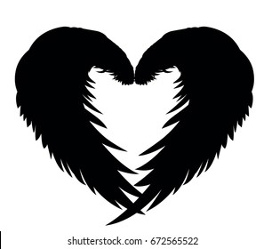 Wings. Vector illustration on white background. Black and white style.