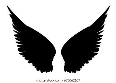 Wings. Vector illustration on white background. Black and white style.
