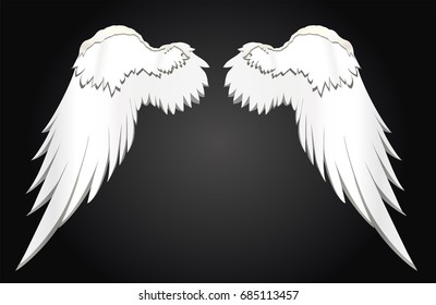 Wings. Vector illustration on white background. Black and white style