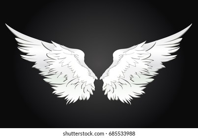 Wings. Vector illustration on white background. Black and white style