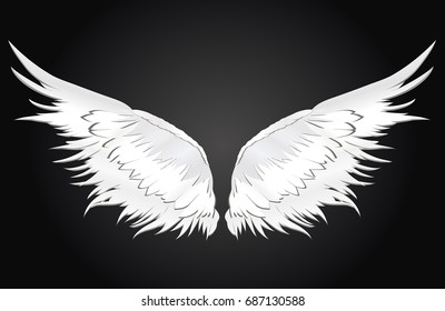 Wings. Vector illustration on white background. Black and white style