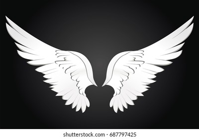 Wings. Vector illustration on white background. Black and white style