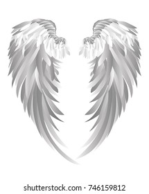 Wings. Vector illustration on white background. Black and white style.