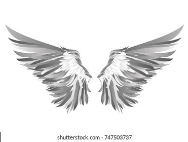 Wings. Vector illustration on white background. Black and white style