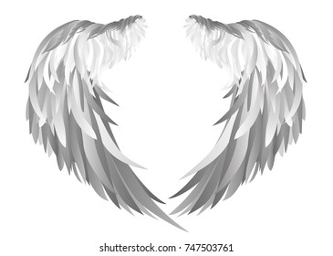 Wings. Vector illustration on white background. Black and white style