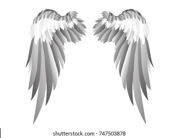 Wings. Vector illustration on white background. Black and white style