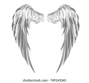 Wings. Vector illustration on white background. Black and white style