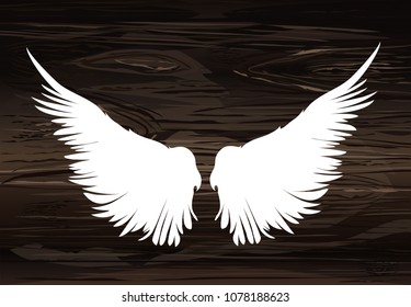 Wings. Vector illustration on wooden background. Black and white style.