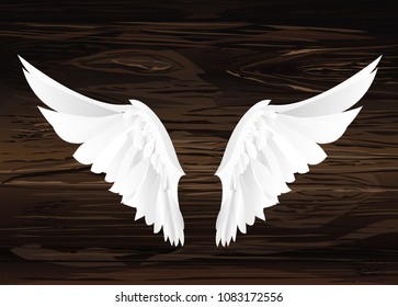 Wings. Vector illustration on wooden background. Black and white style.
