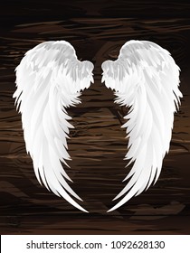 Wings. Vector illustration on wooden background. Black and white style.
