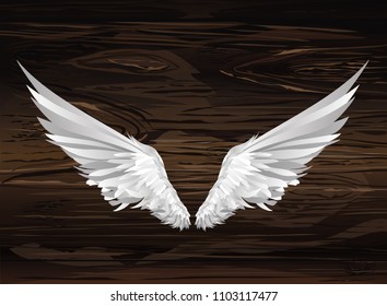 Wings. Vector illustration on wooden background. Black and white style.