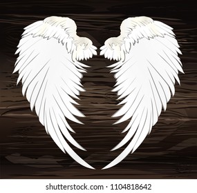 Wings. Vector illustration on wooden background. Black and white style.