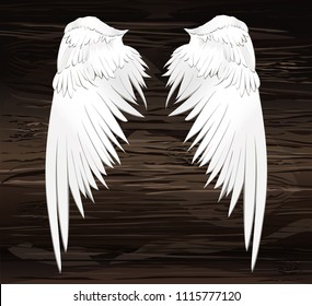 Wings. Vector illustration on wooden background. Black and white style.