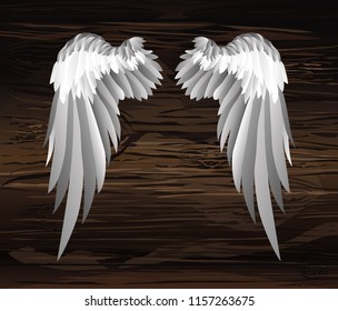 Wings. Vector illustration on wooden background. Black and white style.