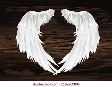 Wings. Vector illustration on wooden background. Black and white style.