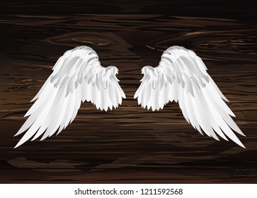 Wings. Vector illustration on wooden background. Black and white style.