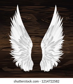 Wings. Vector illustration on wooden background. Black and white style.