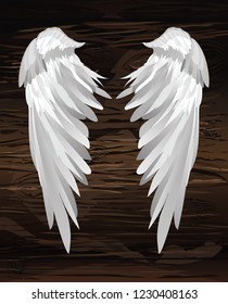 Wings. Vector illustration on wooden background. Black and white style.