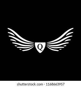 Wings vector logo . Wings emblem letter Q