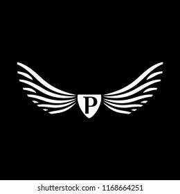 Wings vector logo . Wings emblem letter P