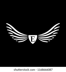 Wings vector logo . Wings emblem letter E
