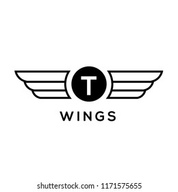 Wings vector logo . Wings emblem  letter T