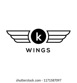 Wings vector logo . Wings emblem  letter k