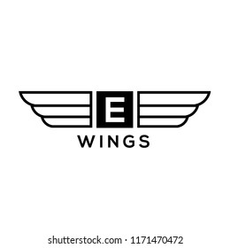 Wings vector logo. Wings icon. Wings emblem letter E