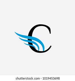 Wings vector logo with letter C. Brand identity design template. Wing icon. ABC  design element. Fly emblem