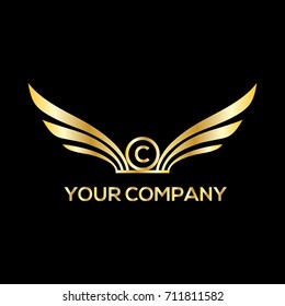 Wings vector logo letter C. Luxury monogram. Design element for label, emblem, sign, stamp, boutique, hotel, restaurant