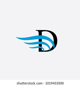 Wings vector logo with letter D. Brand identity design template. Wing icon. ABC  design element. Fly emblem