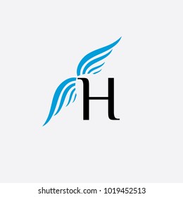 Wings vector logo with letter H. Brand identity design template. Wing icon. ABC  design element. Fly emblem