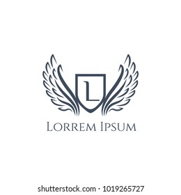 Wings vector logo letter L. Wing icon. Flying emblem. Luxury monogram